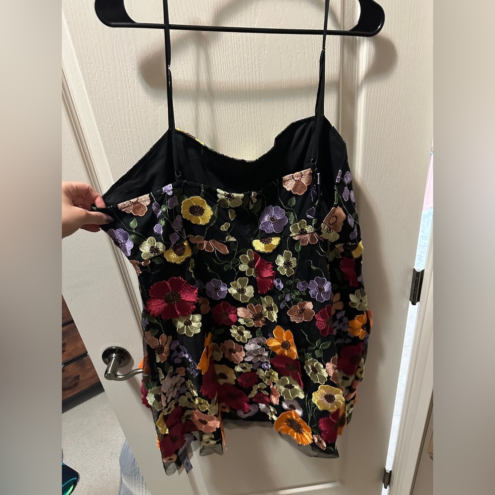 Cider Black Slip Dress with Multicolor Floral Embroidery - Picture 2 of 3
